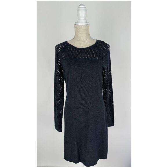 Cynthia Rowley Womens Sweater Dress Merino Wool Open Knit Sleeves Size M Grey - Picture 1 of 11